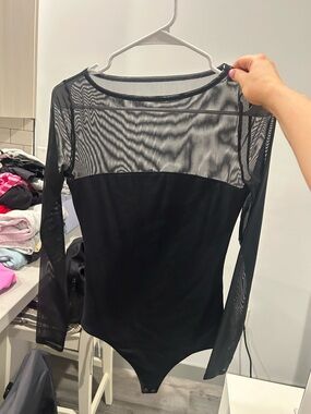 Abercrombie & Fitch Black Long-Sleeve Mesh-Panel Bodysuit